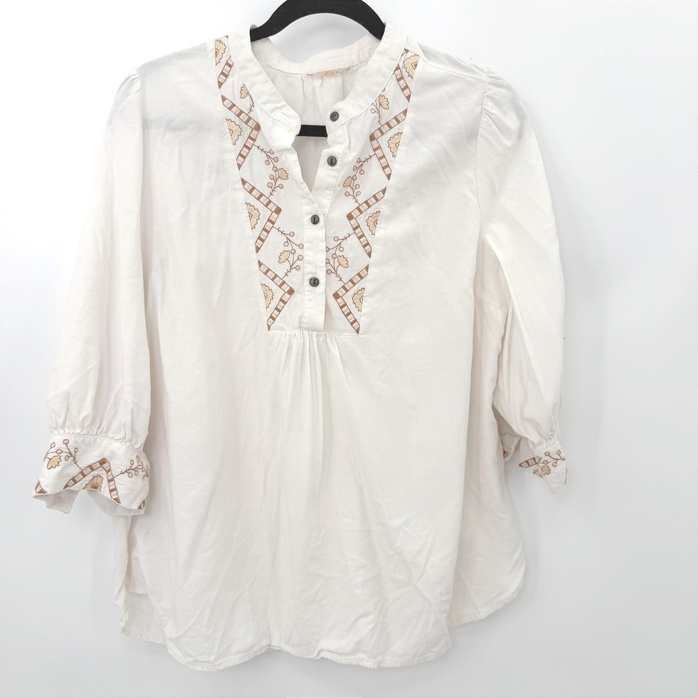 Peasant Popover Blouse Women M Boho Embroidered Cottagecore Festival Hippie Folk